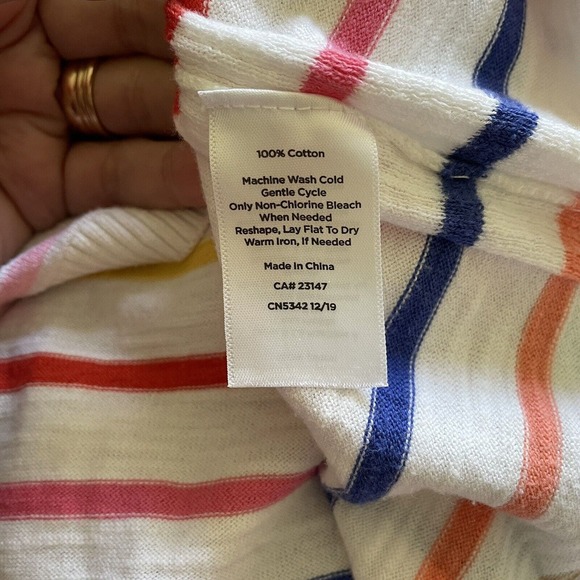 Talbots Rainbow Striped 3/4 Sleeve V Neck Pull Over Sweater Womens Size Medium - Picture 7 of 7